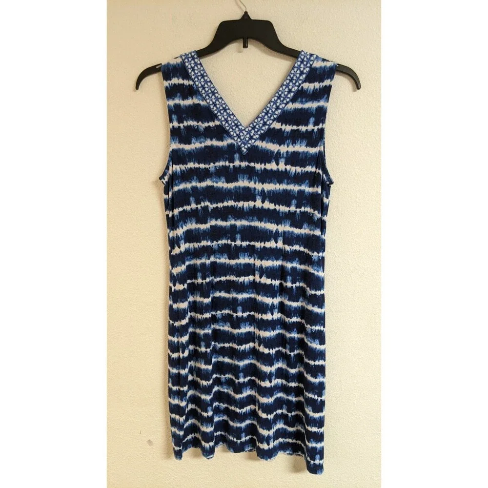 TOMMY BAHAMA Oliana Stripe Tie Dye Blue/White Viscose Spandex Shift Dress M - Picture 7 of 13